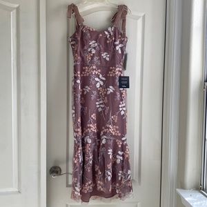 Lulu’s mauve pink sequin tie-strap trumpet midi dress